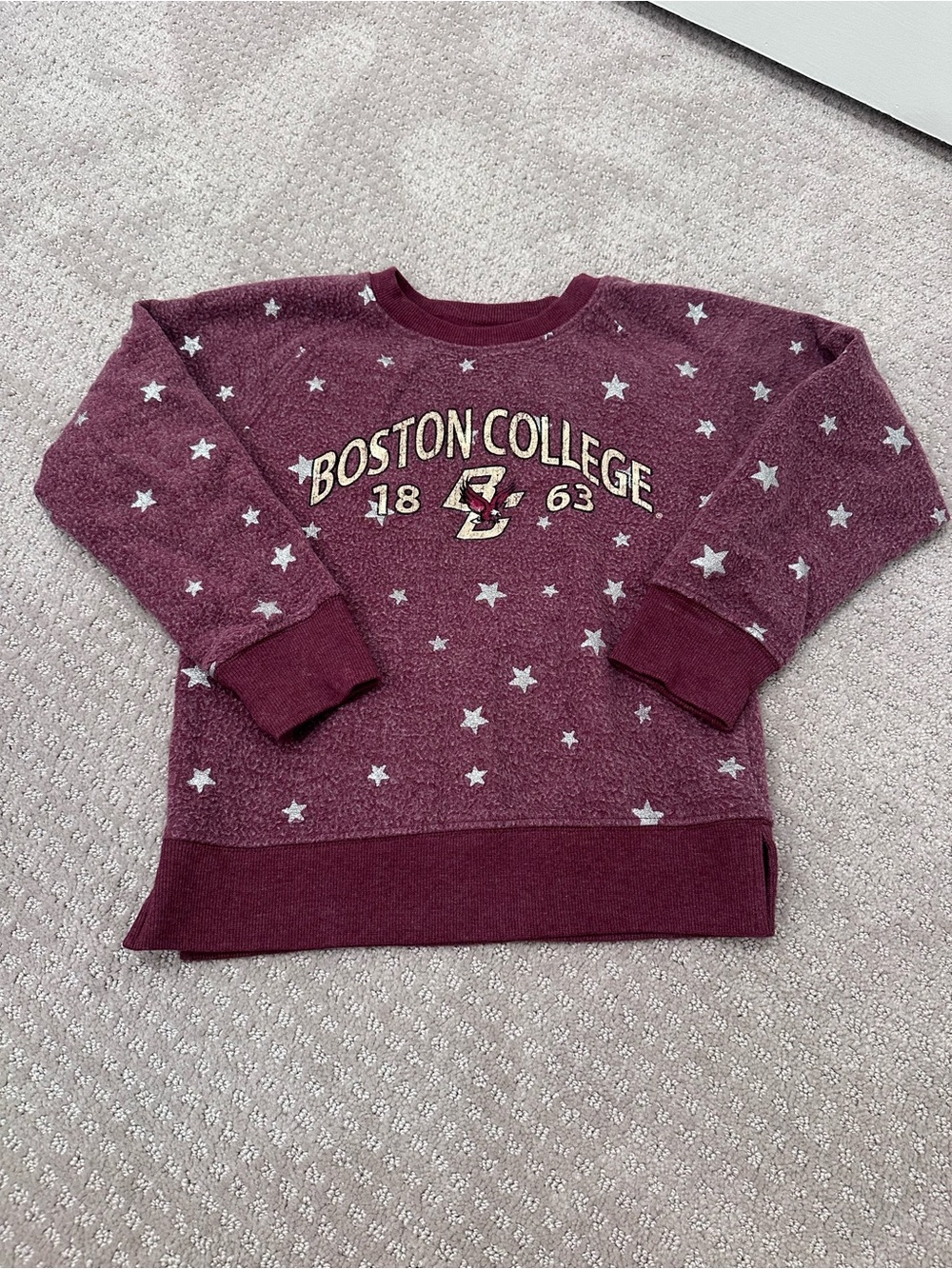 Boston College Wes and Willy Maroon and Silver Star Sweatshirt, Kids Size 5